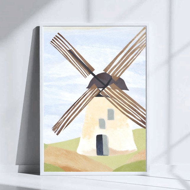 Poster Moinho de Vento Rústico no Campo | Aquarela da Nat (Criador carregado)