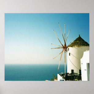 Poster Moinho de vento Santorini, Grécia