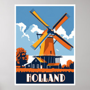 Poster Moinhos da Holanda - Uma Viagens vintage