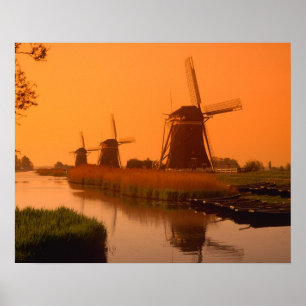 Poster Moinhos de vento ao pôr do sol, Leidschendam, Hola