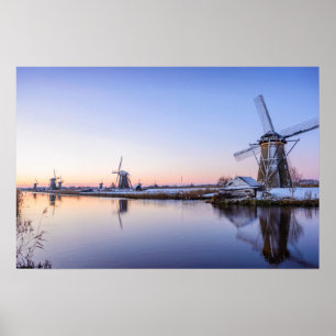 Poster Moinhos de vento durante o nascer do sol na Holand