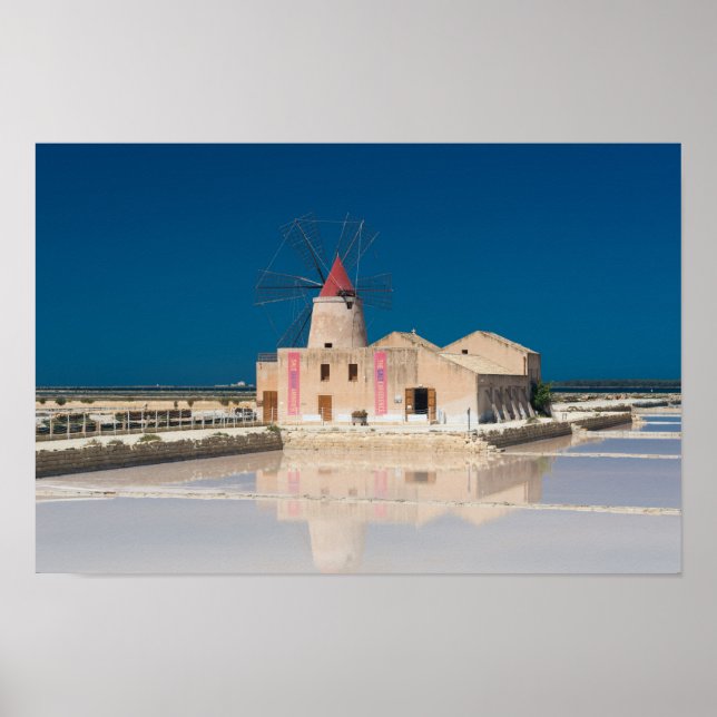 Poster Moinhos de vento e salinas na salina de Trapani (Frente)