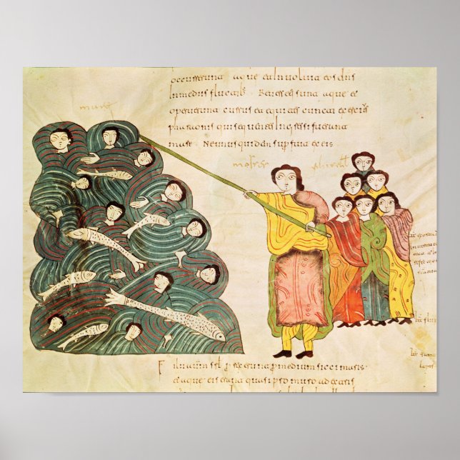 Póster Moisés fechando o Mar Vermelho sobre os egípcios (Frente)