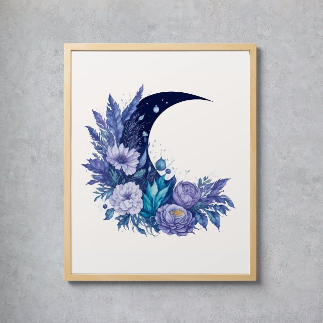 Poster Mola-Aquarela Mística Celestial Púrpura Floral Cel (Watercolor Moon Mystical Celestial Floral Purple Poster
)