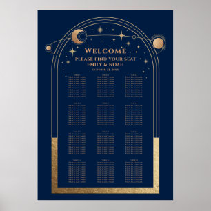 Poster Mola Azul Dourada Sol Mística Estrelas Casamento