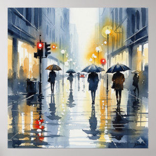 Poster Mola d'água paisagem urbana em chuva
