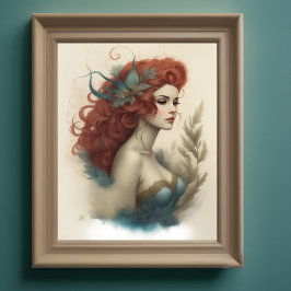 Poster Mola d'água pintando assombrosa mulher, cabelo ver