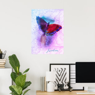 Poster Mola d'água, rosa e borboleta púrpura