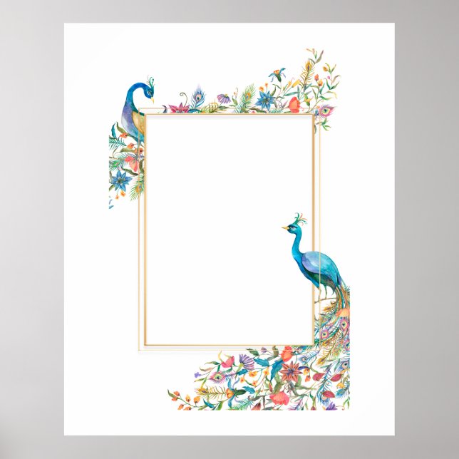 Poster Moldura com pavão em aquarela (Frente)