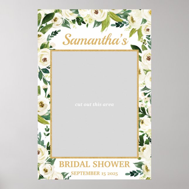 Poster Moldura de Adorno Floral Branco e Verde Boho (Frente)