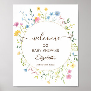 Poster Moldura de Campo de Flores Silvestres em Aquarela
