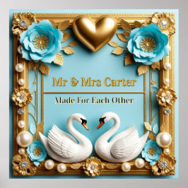 Poster Moldura de Casamento de Cisne Para Decoração de Ca