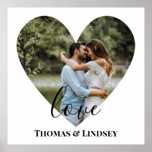 Poster Moldura de Coração de Foto Personalizada Caligrafi