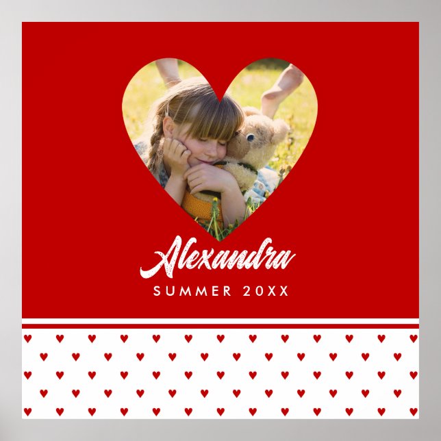 Poster Moldura de Coração Vermelho com Foto Personalizada (Frente)
