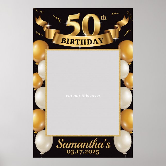 Poster Moldura de foto de aniversário de 50 anos dourada  (Frente)
