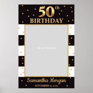 Poster Moldura de Foto de Aniversário de 50 anos Dourada 