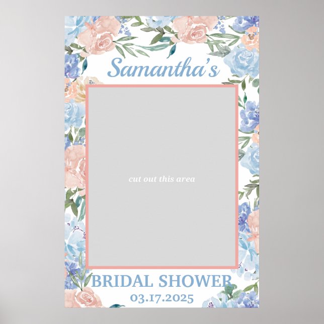 Poster Moldura de Foto Prop Floral Rosa e Azul Boho (Frente)