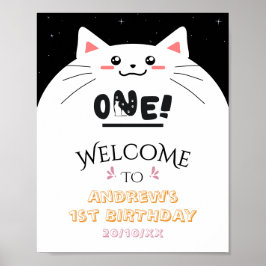 Poster Moldura de Gato Fofo com Estrelas Brilhantes Sinal