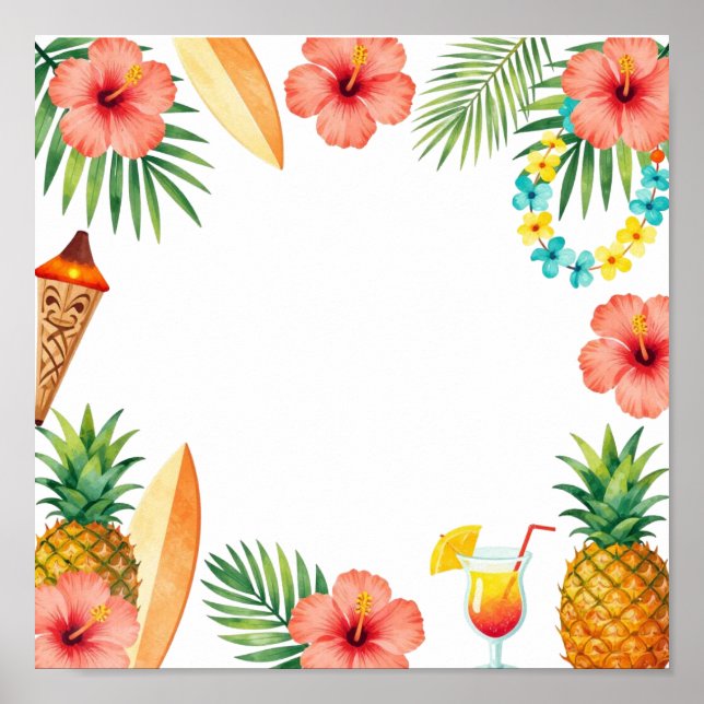 Poster Moldura de Hibisco Tropical Aloha Vibes (Frente)
