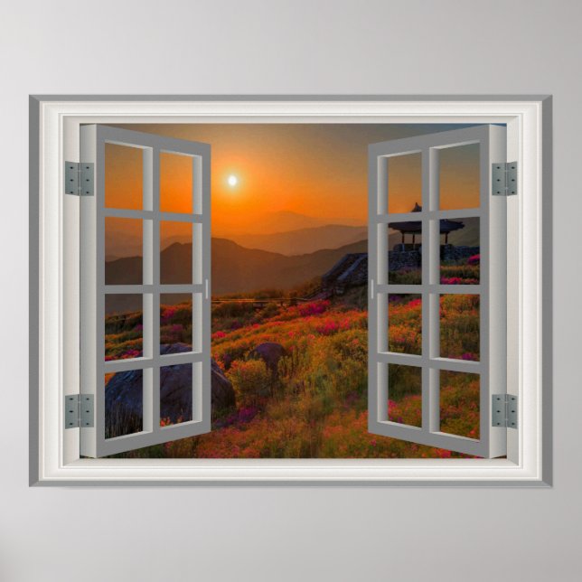 Poster Moldura de Janela Falsa 🍂 Templo Coreano (Frente)