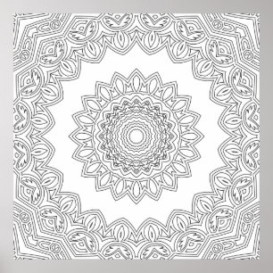 Poster Moldura de Mandala Floral Camada com Centro Aberto