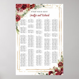 Poster Moldura de ouro floral Blush e Burgundy Alfabética