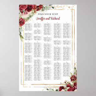 Poster Moldura de ouro floral Blush e Burgundy Alfabética