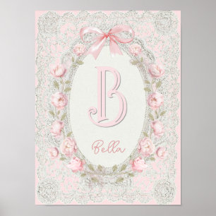 Poster moldura de peônias de renda inicial de berçário