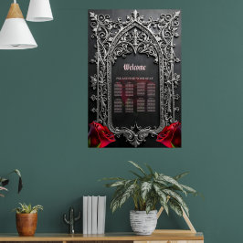 Poster Moldura de Rosa de Casamento Gótico Elegante