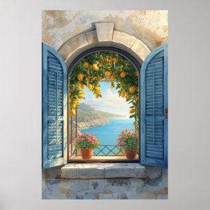 Poster Moldura de vista de janela mediterrânea Costa Limã