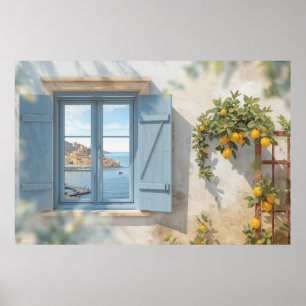 Poster Moldura de vista de janela mediterrânea Costa Limã