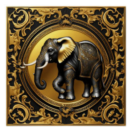 Póster Moldura decorativa de ouro elefante