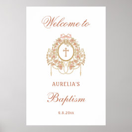 Poster Moldura Elegante Cruz Santa Batismo Bem-Vindo