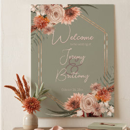 Poster Moldura Floral Boho Rust & Neutro Outono Verde Sal