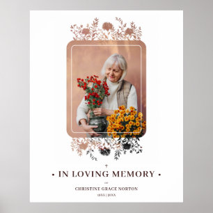 Poster Moldura Floral & Foto Funeral Elegante