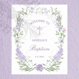 Poster Moldura Lilás Lavanda Floral Boas-vindas Batismo