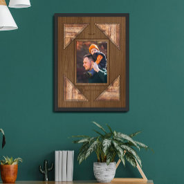 Poster Moldura Personalizada com Padrão de Madeira Rústic