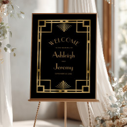 Poster Moldura Preta Dourada Deco Vintage de Casamento do