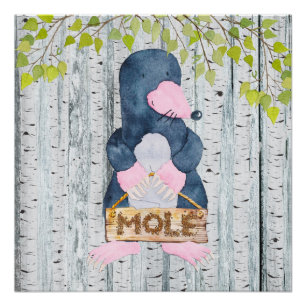Póster Mole- Woodland Friends - Ilustração Watercolor