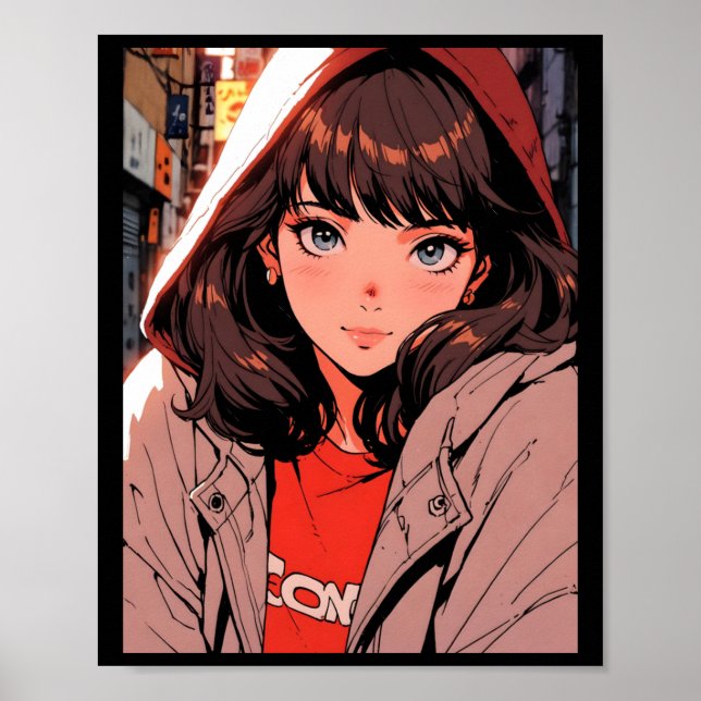 Poster Moletom Confortável de Anime Retrô Luzes Noturnas  (Frente)