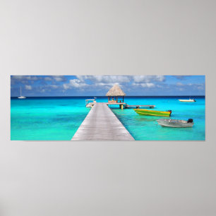 Poster Molhe com barcos em uma lagoa tropical