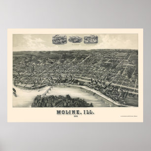 Póster Moline, mapa panorâmico do IL - 1889