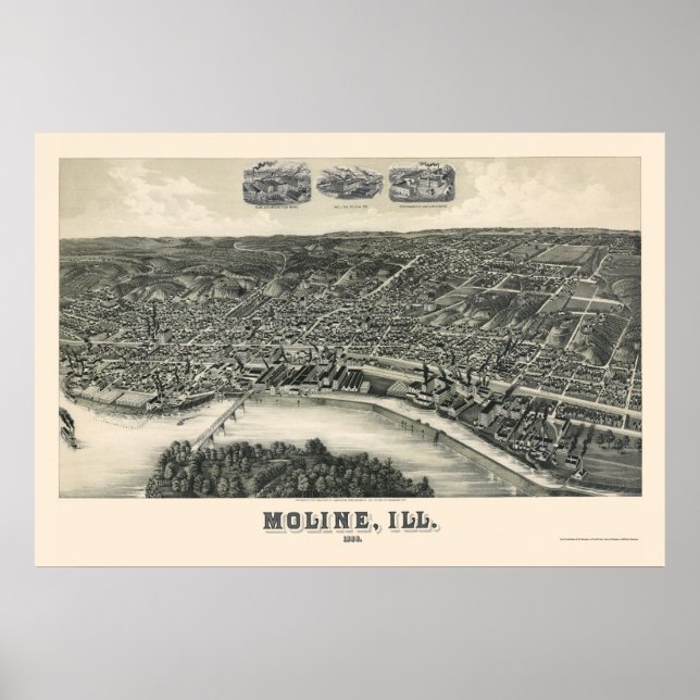 Póster Molino, Mapa Panorâmico IL - 1889 (Frente)