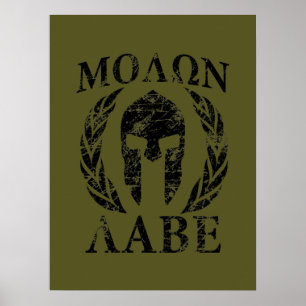 Póster Molon Labe Grunge Spartan Helmet
