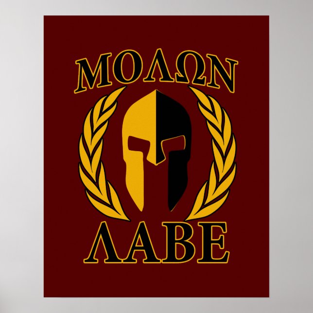 Poster Molon Labe Spartan Mask Laurels Burgundy (Frente)