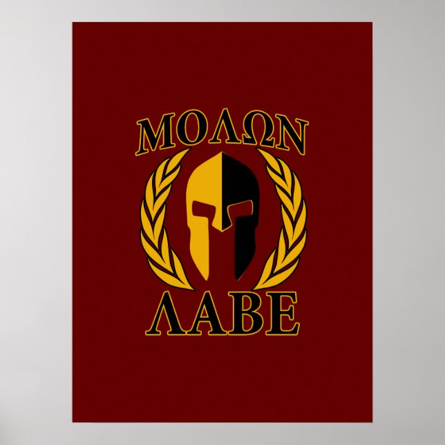 Póster Molon Labe Spartan Mask Laurels Burgundy Decor (Frente)