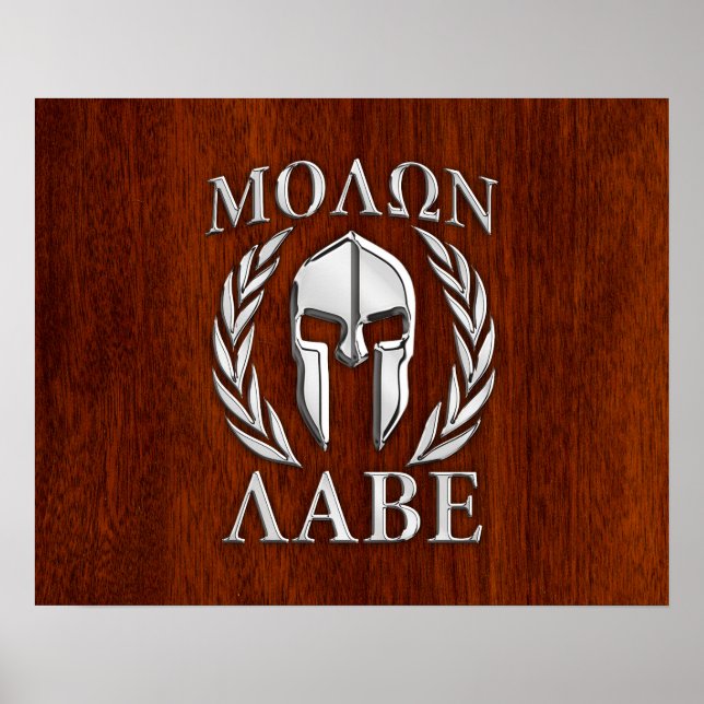 Poster Molon Labe Spartan Warrior Laurels Chro Wood Impre (Frente)