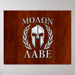 Poster Molon Labe Spartan Warrior Laurels Chro Wood Print