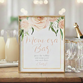 Poster Mom-osa Bar Pink Floral Baby Shower Table Sign