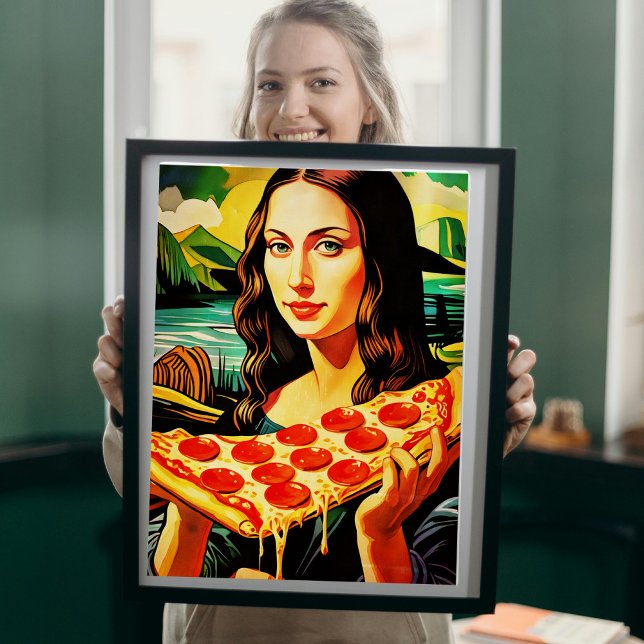 Póster Momento da Pizza de Mona Lisa - Poster brilhante (Criador carregado)